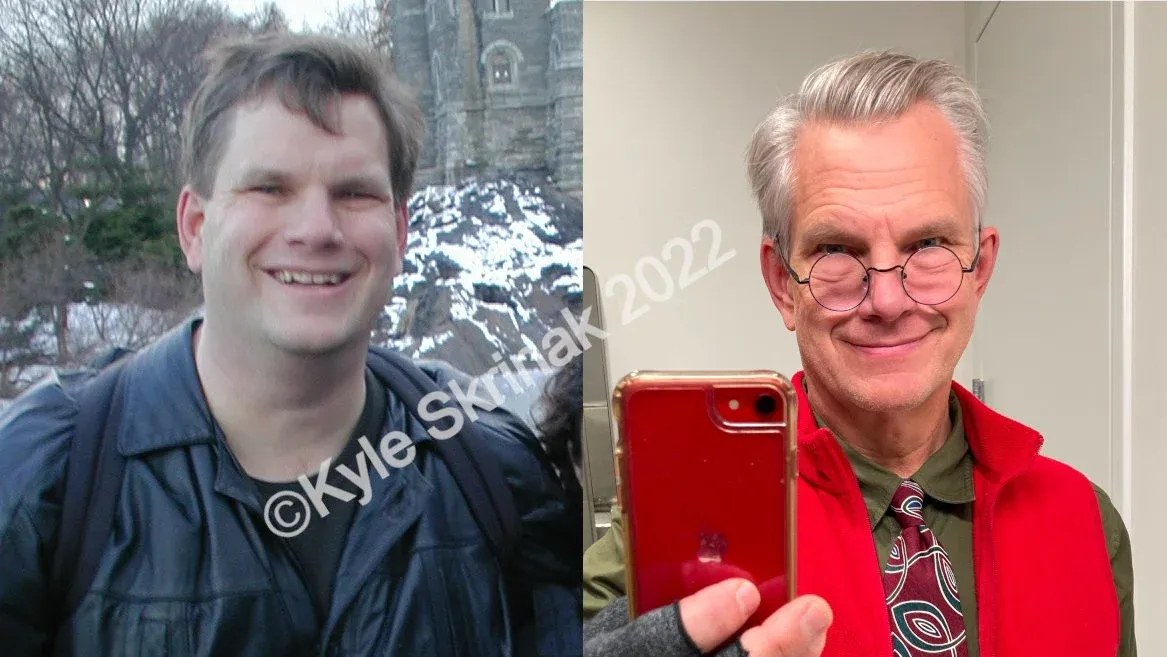 A self-portrait. Left - me when I was 40. Right, me, at 60.